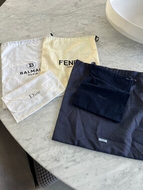 Designer Dust Bag Lot with Fendi, Balmain, Dior & Prada Logos